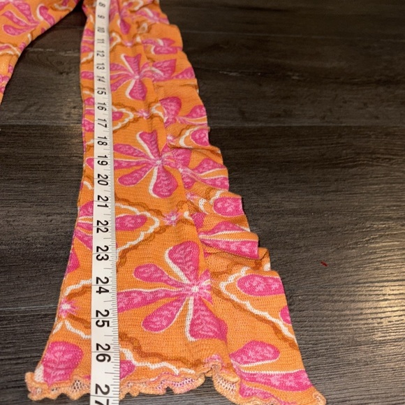 Free People NEW Through the Meadow Mesh Ruched Sleeve Top Size Small Orange/Pink - Picture 13 of 14